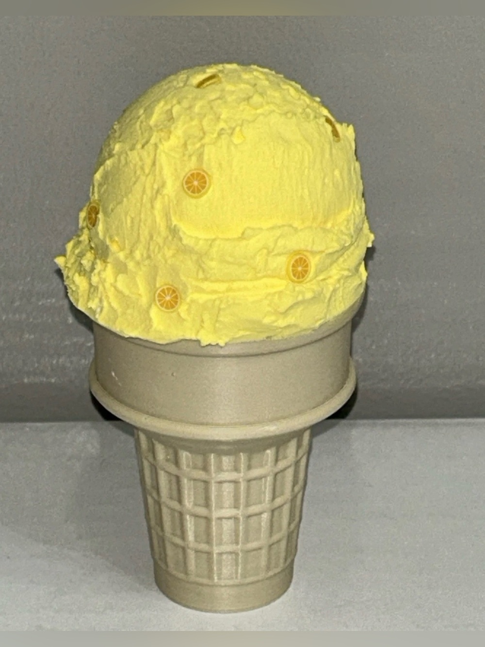 Decorative Handmade Fake Lemon Yellow Ice Cream Cone Accent